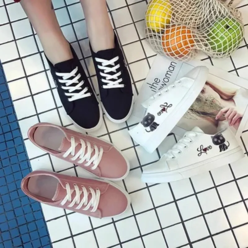 2018 الربيع الخريف المرأة العصرية القط قماش عبر التعادل الأحذية عارضة أحذية تزلج الأحذية قماش أحذية