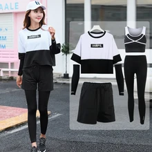 Для Женщин Йога комплект спортивный костюм спортивная футболка с длинным рукавом Йога спортивные бюстгальтеры бег брюки шорты дышащие Фитнес 4 шт. комплект