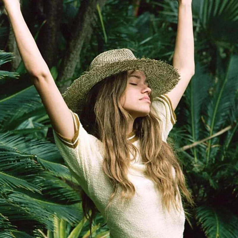 Новая женская натуральная дышащая шляпа от солнца соломенные шляпы летняя пляжная шляпа с широкими полями модная джазовая соломенная шляпа