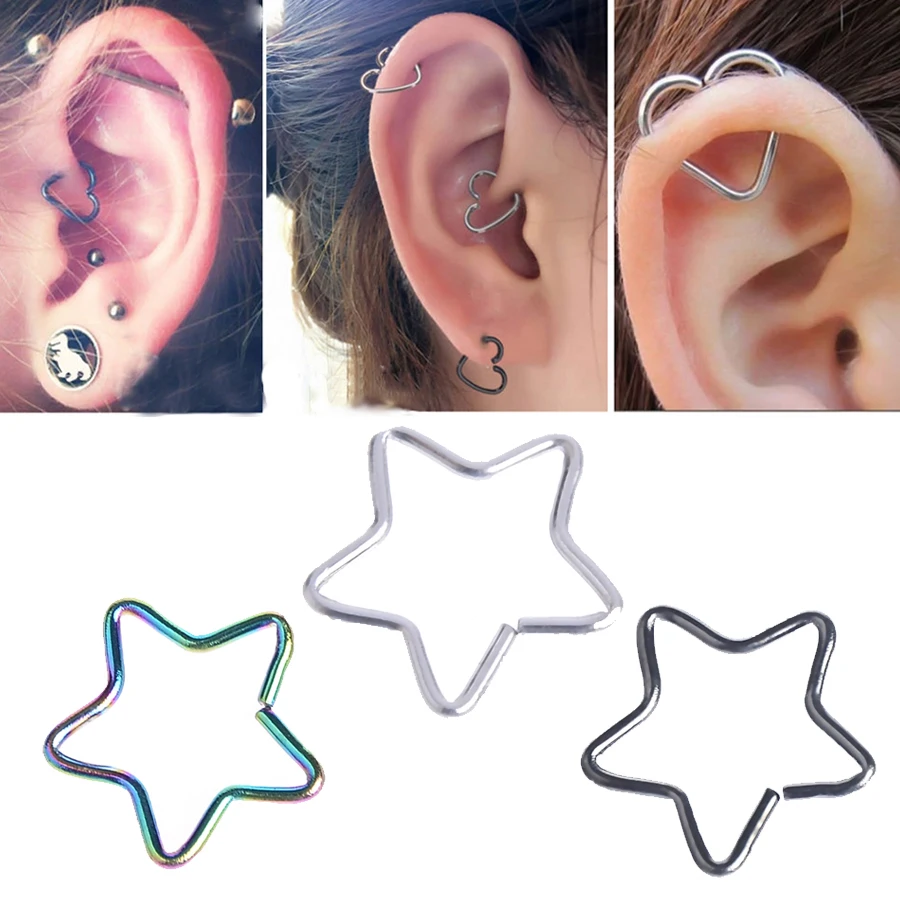 10Pcs Wholesale Orbital Piercing Earring Heart Star Titanium Tragus Ear