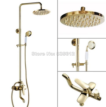 

Bathroom Luxury Gold Color Brass 8 inch Shower Head Rain Shower Faucet Set Wall Mounted Single Handle Bathtub Mixer Tap Wgf312