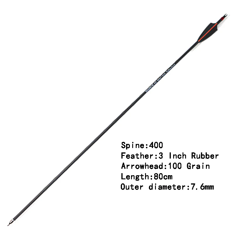 8pcs Archery 400 Spine Carbon Arrow  3 Inch Rubber Black / Red Feather Replaceable Arrowhead Hunting Outdoor Accessory