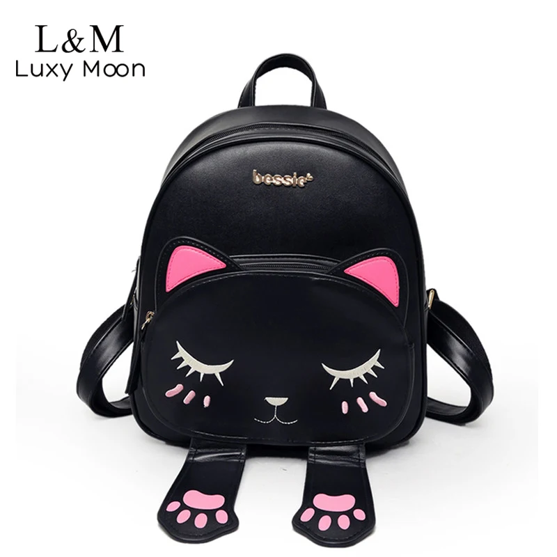 Beste Meisjes Rugzak Leuke Verlegen Kat Rugzakken Vrouwen Hoge Kwaliteit Pu Leer Rugzak 2018 Fashion Funny Zwart Witte Zakken Mochila XA688H