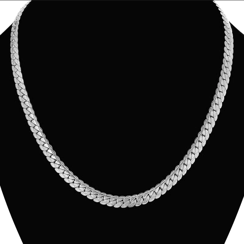 Corrente masculina prateada, hip hop para homens, corrente de cobra de aço inoxidável, colar para homens joia de corrente para mulheres 7mm
