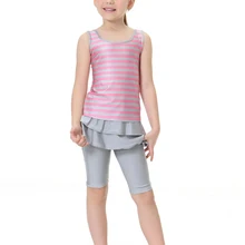 Купальная одежда больших размеров, 2 предмета, полосатый купальный костюм, Раздельный женский купальный костюм для девочек, мусульманский купальный костюм, спортивная одежда, скромный купальный костюм для детей