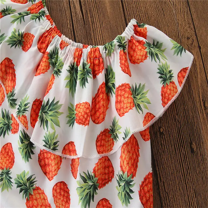 Милая Детская рубашка с принтом ананаса для девочек топ+ джинсы с дырками, комплект милой летней одежды принцессы для девочек, 40LY05