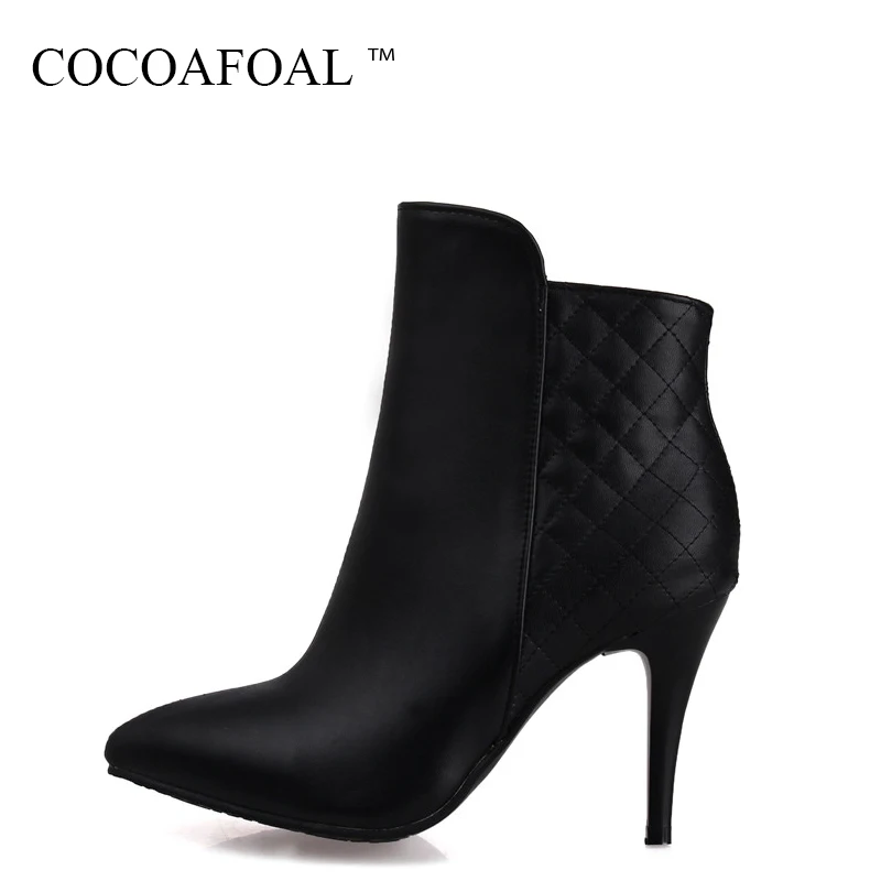 

COCOAFOAL Fashion White High Heeled Shoes Woman Autumn Winter Zipper Ankle Boots Plus Size 33 41 43 Sexy Black Martin Boots 2018