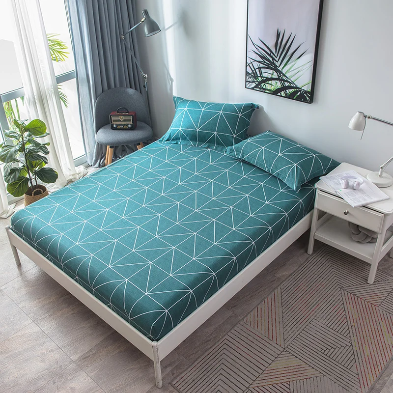 

Stylish Rectangle Pattern 160x200cm Fitted Sheet With An Elastic Band Bed Sheets Linen Bedspread Cotton Soft Mattress Cover