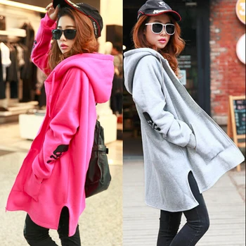 

2xl plus big size feminina 2017 new korean spring autumn women hooded loose jacket women gray red coat female A0870