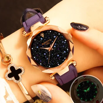 

Fashion Star Sky Women's Watches PU Leather Strap Rose Gold Ladies Wrist Watches Luminous Hands zegarek damski relogios feminino