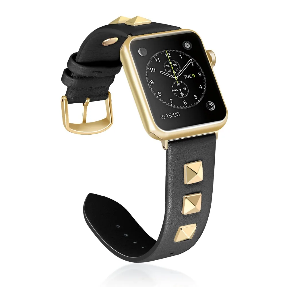 URVOI Шипованный ремешок для apple watch series 5 4 3 2 1 Swift кожаный ремешок rockstud для iWatch наручные часы в стиле панк ручной работы дизайн