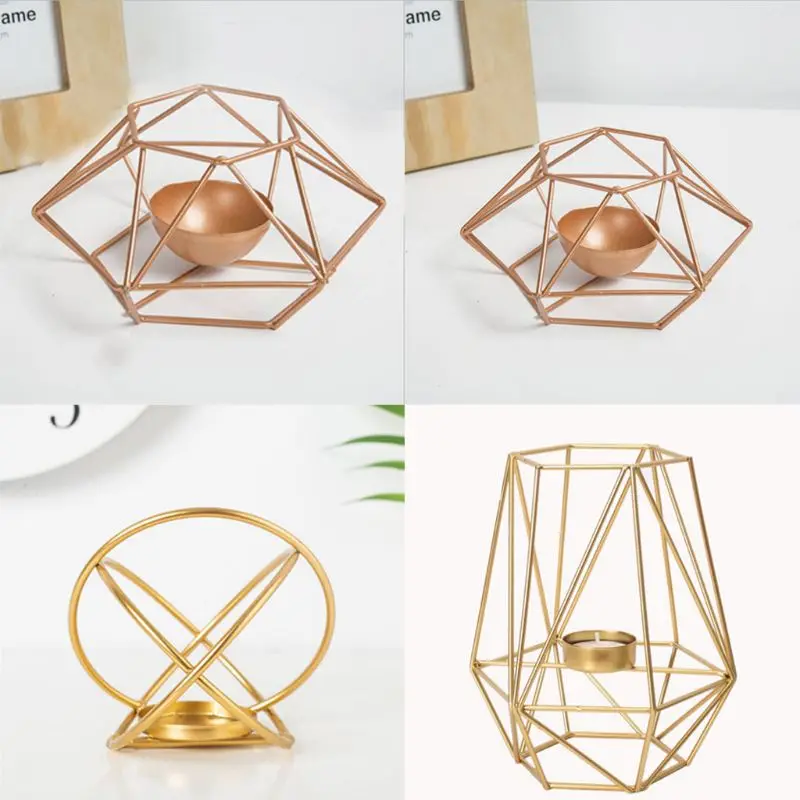 

Hot Sales Gold Candlestick Modern Wrought Iron Geometric Candle Holder Tea Light Crafts for Home Party Wedding Decor Ornaments