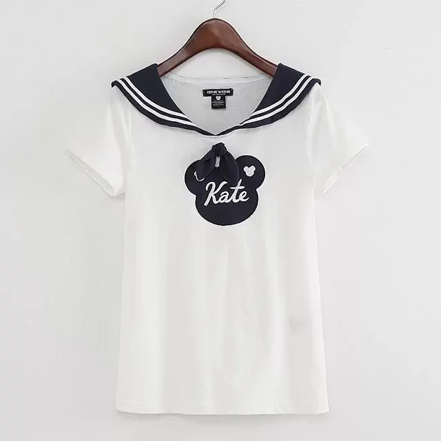 Summer Preppy Style Navy Shirts Short Sleeve Cute Women Shirts And Tops