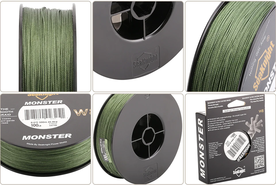 Linha de Pesca Offshore de Fios Sale Tece Seaknight 500 m 8 N20-100lb Super Forte Trançada Verde Hot w8 15 Hot sale W8 tece linha de pesca