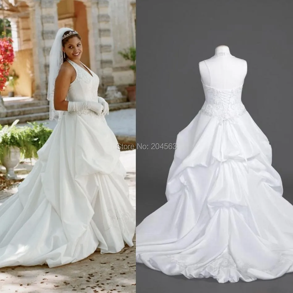 

Free Shipping Elegant 2015 Plus Size Wedding Dress Halter vestido de noiva