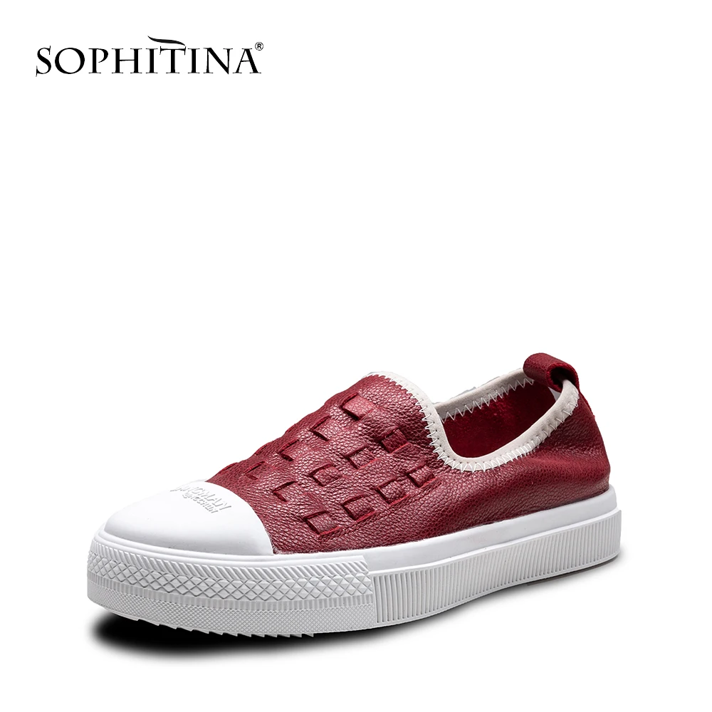 

SOPHITINA 2019New Arrival Hihgh-quality Cow Leather Slip-on Solid Flats Round Toe Bordered Weave Basic Shallow Woman Shoes PO39