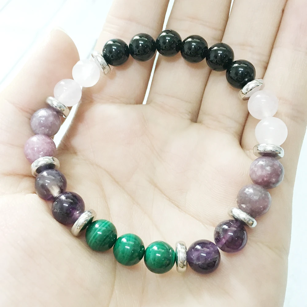 Браслет Ruberthen AAA Malachite из кристаллов чакры браслет A methyst Rose Quart z защита улучшение