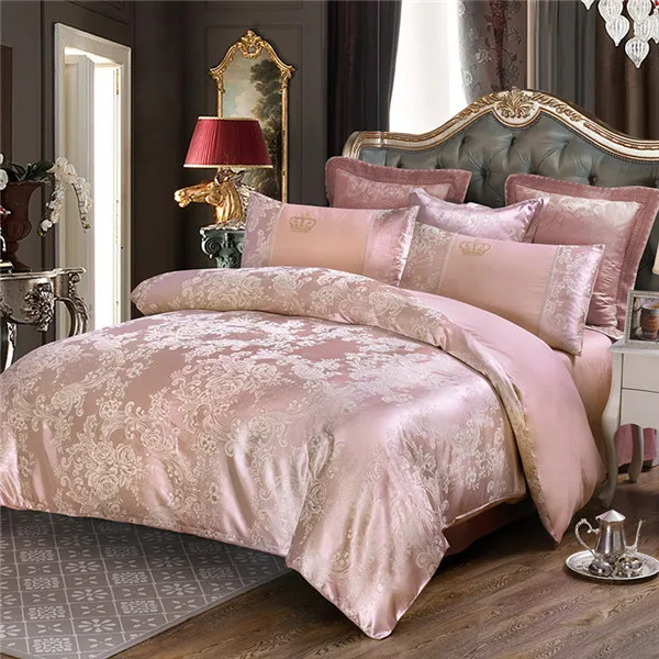 Домашний текстиль фиолетовый сатин жаккардовый Комплект постельного белья для взрослых свадебное мягкое роскошное постельное белье хлопок пододеяльник наволочка розовая простыня - Цвет: style9