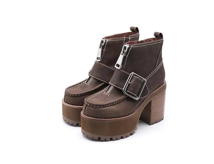 Décoré Avant forme Talons Bottines Hauts Boucles Sestito Filles As Plate Femmes Grand Pictures Chaussures Rond Carré Bout Dames Décontractées Haute Zip qqPxtCn