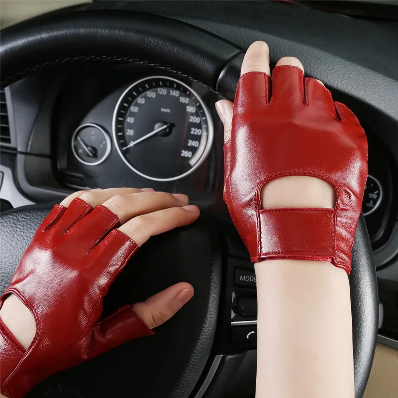High Quality Half Finger Genuine Leather Gloves Sheepskin Fashion