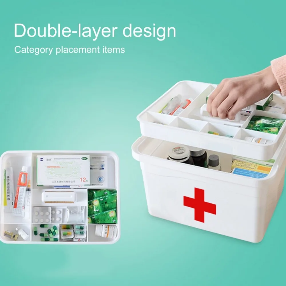 

New Home Portable Household First-Aid Kit Medicine Double Layer Sundries Storage Box Multifunctional Medicine Box Pill Organizer
