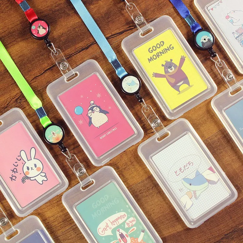 

1pc Cute Cartoon Clear Card Holder with Lanyard Credit Card Holders ID Badge Holders Accessories Transparent ID Badge Case