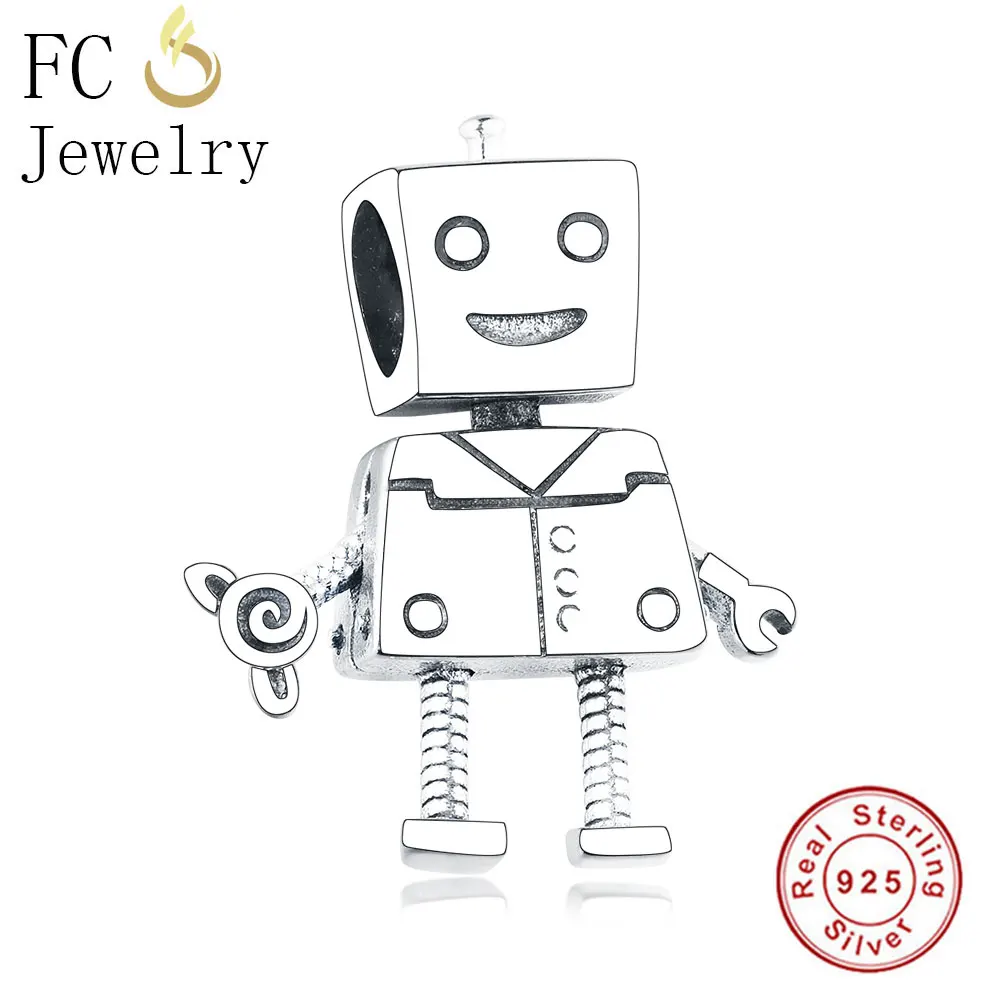 

FC Jewelry Fit Original Pandora Charm Bracelet Sterling Silver Boy Man Robot Hand With Rose Love Beads Making Valentine Berloque