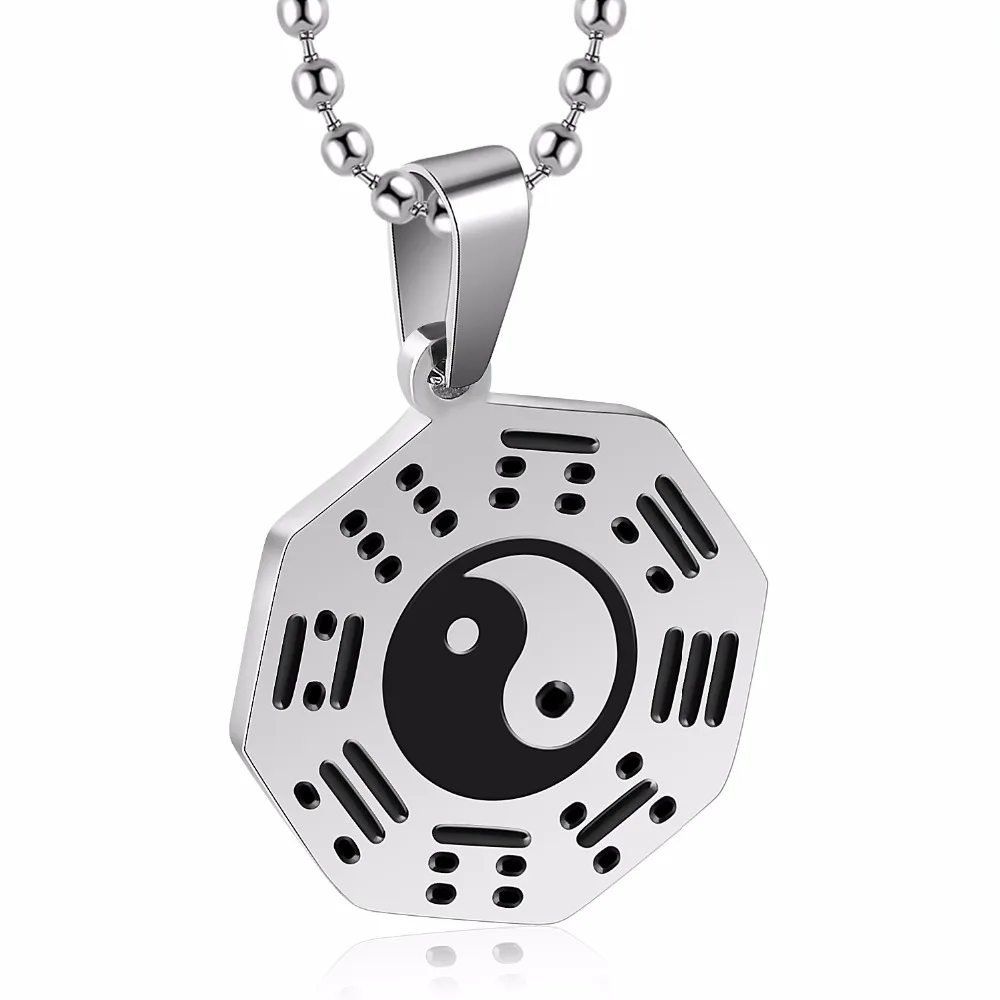 

Religious Chinese Yin Yang Unisex Stainless Steel for Men&Women Necklace YinYang Ba Gua Black White Enamel Pendant Jewelry