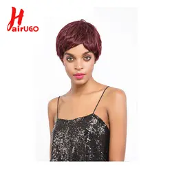 HairUGo натуральные волосы Искусственные парики для черный для женщин короткие Искусственные парики бразильские прямые натуральные волосы