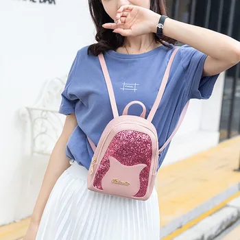 

Hot Selling Sequined Backpack Lightweight Mini PU Backpack Bag for Students Travel Shopping -B5