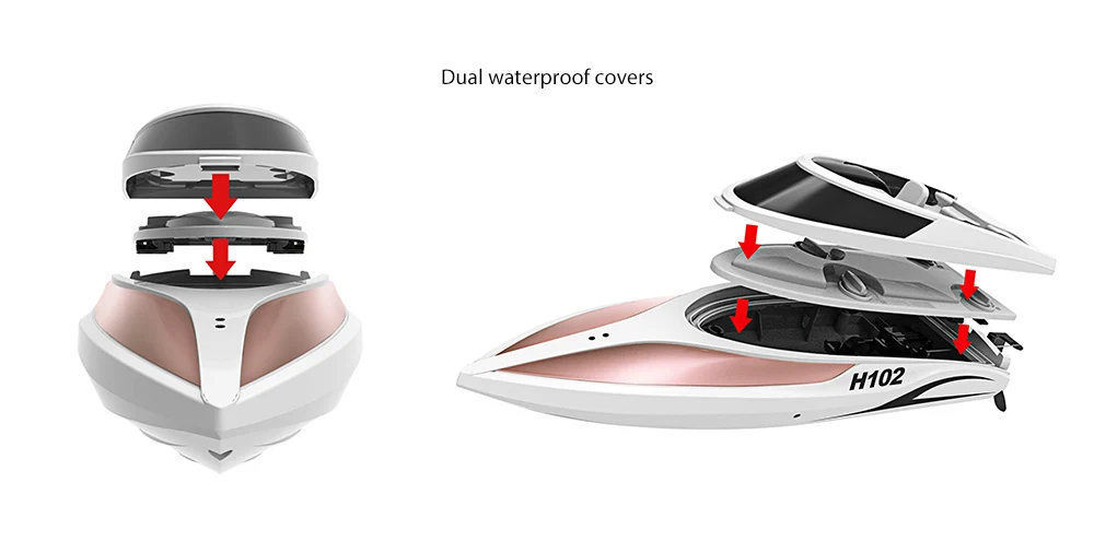 4.TKKJ H102 Brushed RC Racing Boat RTR 26 - 28kmh  Self-righting Function  2.4GHz 4CH LCD Screen Transmitter
