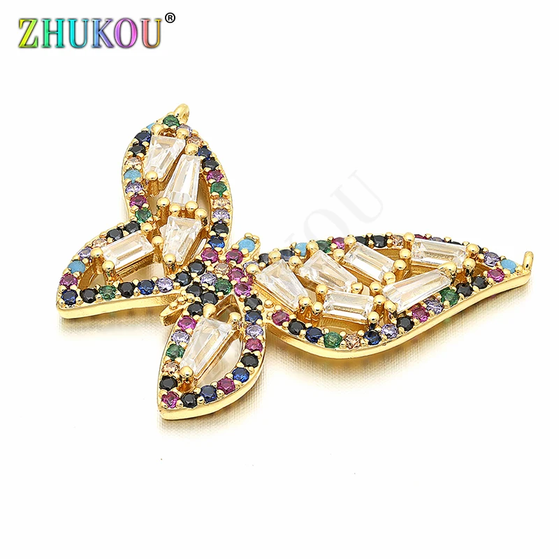 

31*31mm Fashion Brass Cubic Zirconia Butterfly Charms Pendants DIY Jewelry Bracelet Necklace Making, Model: VD100