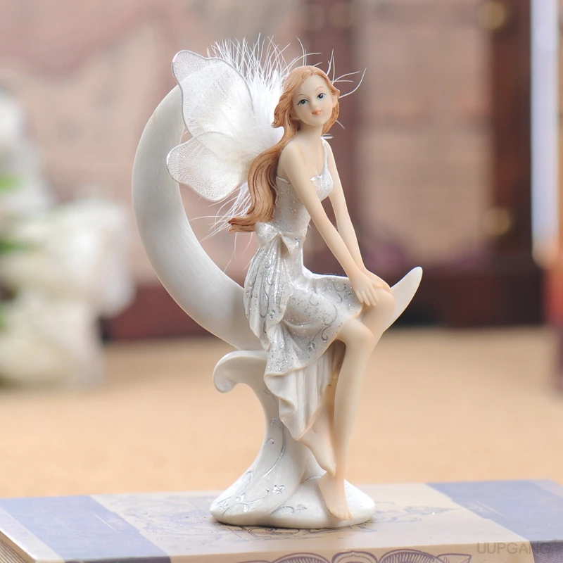 Европейские Креативные украшения, статуэтка лунного ангела с крыльями для дома, спальни, свадьбы, комнаты, книжная полка, декор стола, миниатюры - Цвет: D