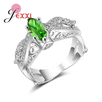 

New Bijoux 925 Sterling Silver Wedding Rings Girl Accessories Green White Cubic Zirconia Fashion Women Ring Wholesale