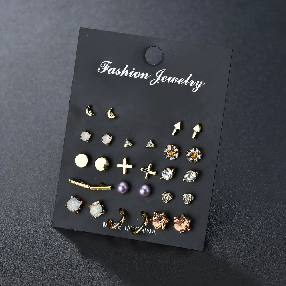 

14PCS Modern Women's Earrings 2018 Retro Crescent Arrow Stud Earrings For Women Fashion Stainless Steel Jewelry Accessories