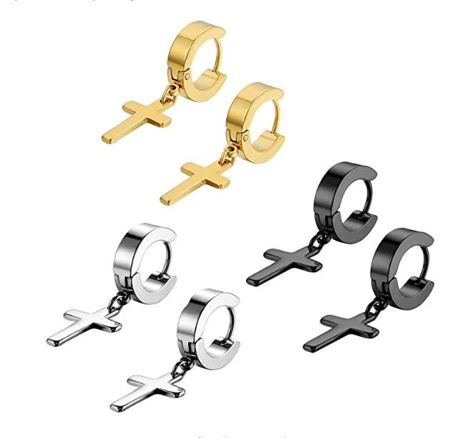 

Fashion Stainless Steel Jewelry Unisex Ear Piercing Earring Cross Hoop Earring For Women