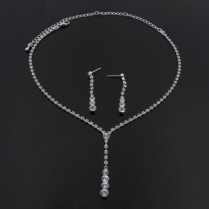 Мода Вдохновленный стиль знаменитостей кристалл длинные висячие ожерелье серьги набор серебряного цвета для невесты свадебные ювелирные наборы