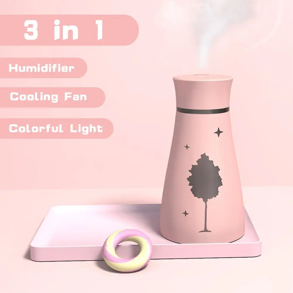 

3 In 1 Multi-function USB Leaf Air Humidifier Ultrasonic Cool-Mist Mini Humidifier With LED Light Mini USB Fan for Home Car