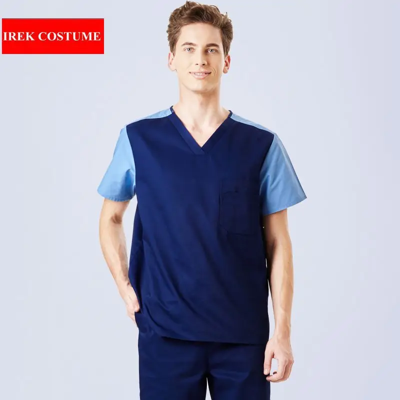 

2018 Men Surgical Hospital Scrub Sets Doctor Nurse Uniforms Dental Clinic Beauty Salon Medical Scrubs Short Sleeve V-neck