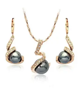 

free shipping >>>>>Jewelry wedding Set yellow gold black grey shell Pearl Necklace and Earring