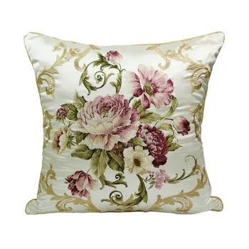 

Luxurious Embroidery Silk-like Location Potted Rose Flowers Decorative Sofa Cushion Cover Home Designer Pillow Case 50x50 cm