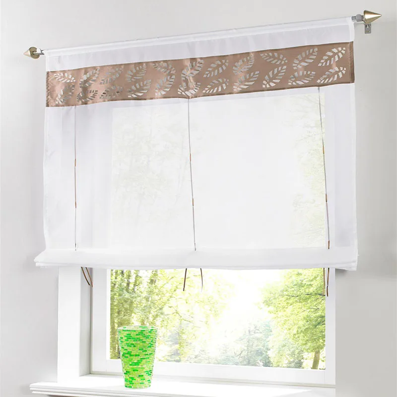 New European style tulle translucidus curtains roller curtains with leaves pattern for window