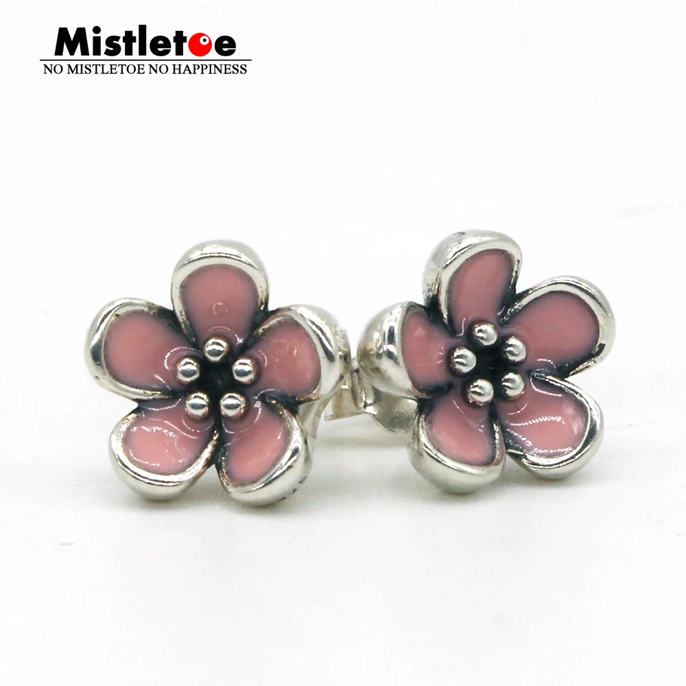 Authentic 925 Sterling Silver Cherry Blossom, Pink Or White Enamel Stud