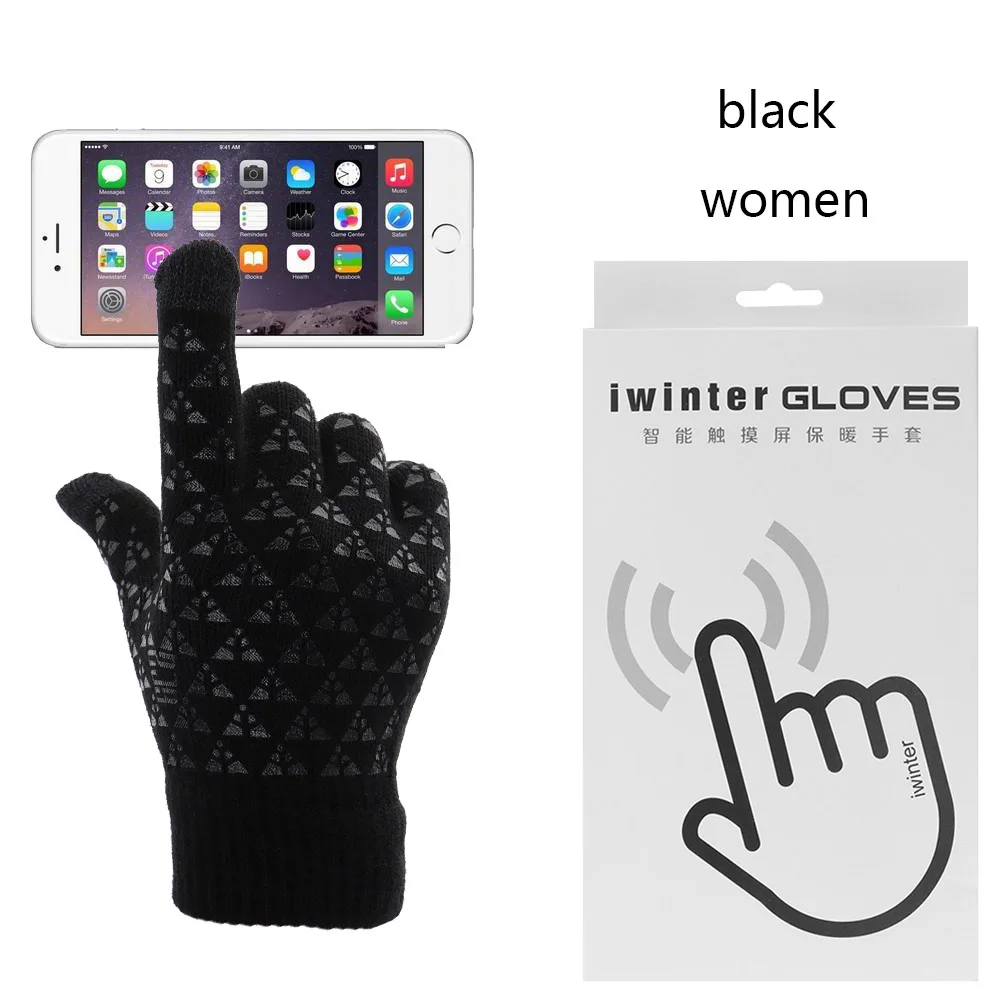 women black Новая мода, 1 пара, вязаные перчатки, мужские, зимние, теплые, с флисовой подкладкой, теплые, вязаные перчатки, для улицы, WarmerAccessories - Цвет: women black