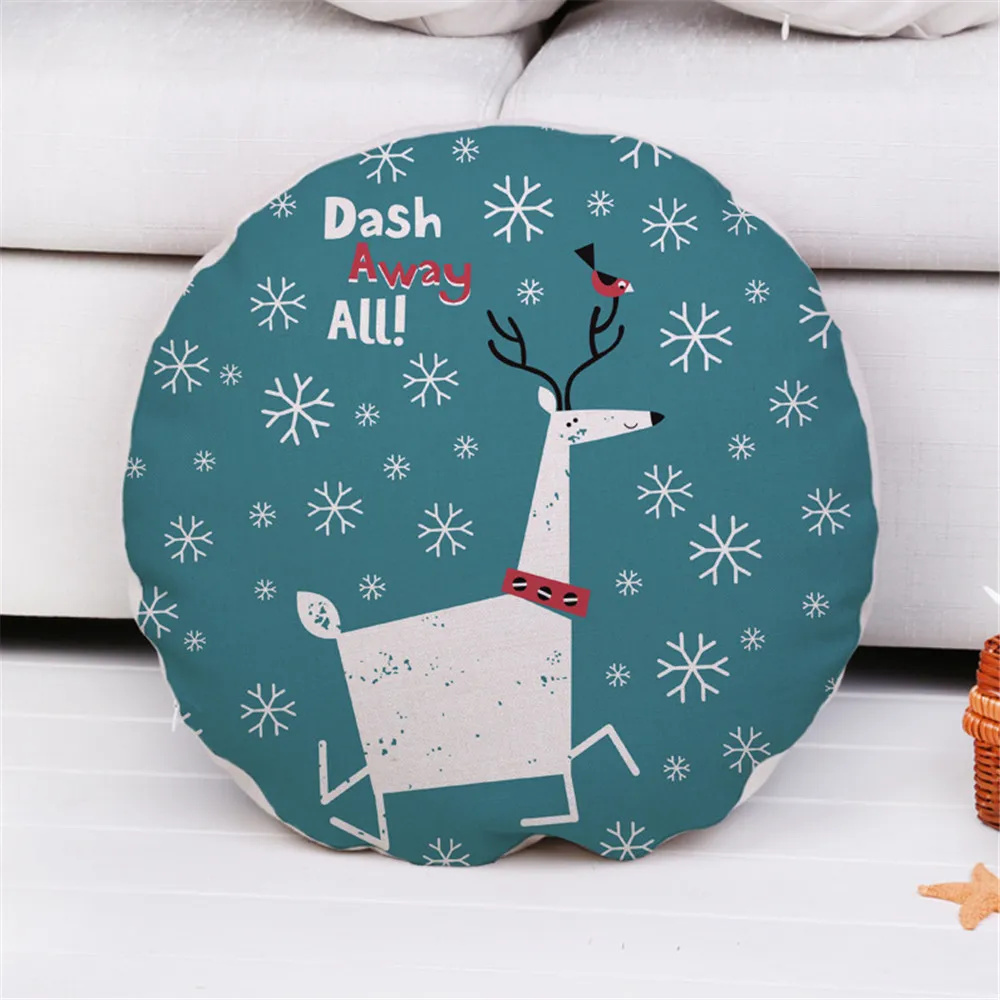 

ZXZXOON Merry Christmas Decorative throw pillow case cover round animals deer cat cartoon cushion cover for sofa home car
