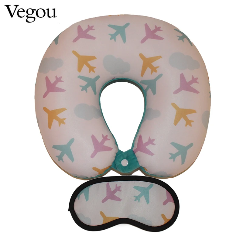 Vegou Cloud Plane Pattern Travel Pillow With Eye Mask Set U Shaped
