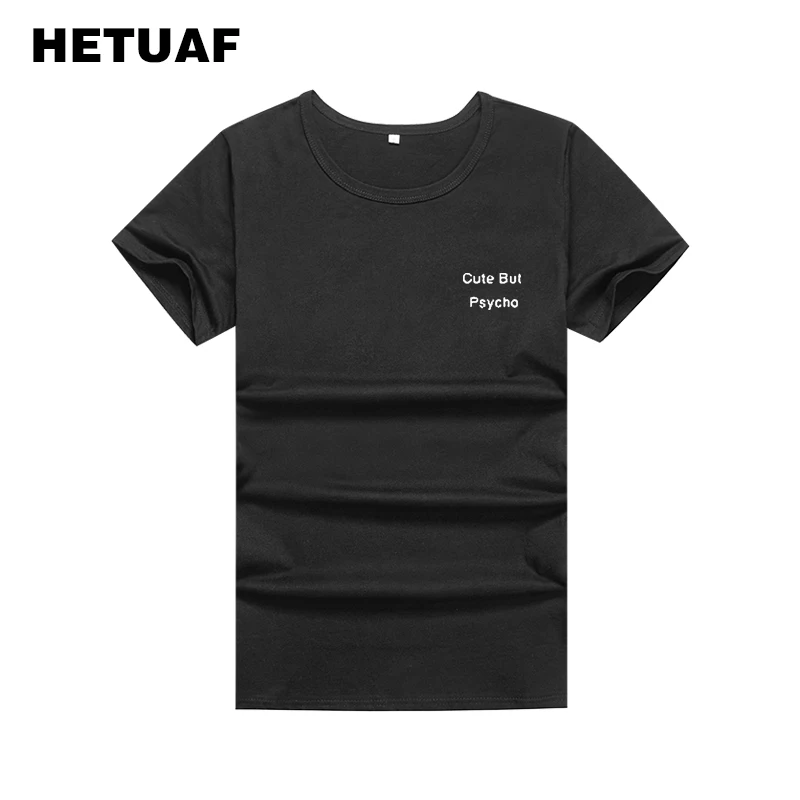 Женская хлопковая Футболка HETUAF черно-белая повседневная летняя 2018 принт панк-рок