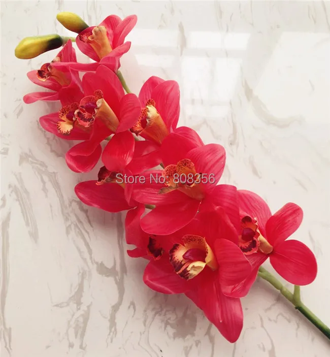 4 шт. настоящий сенсорный орхидеи ПУ Cymbidium большой размер 10 голов ПУ орхидеи цветы для свадьбы центральный декоративный цветок