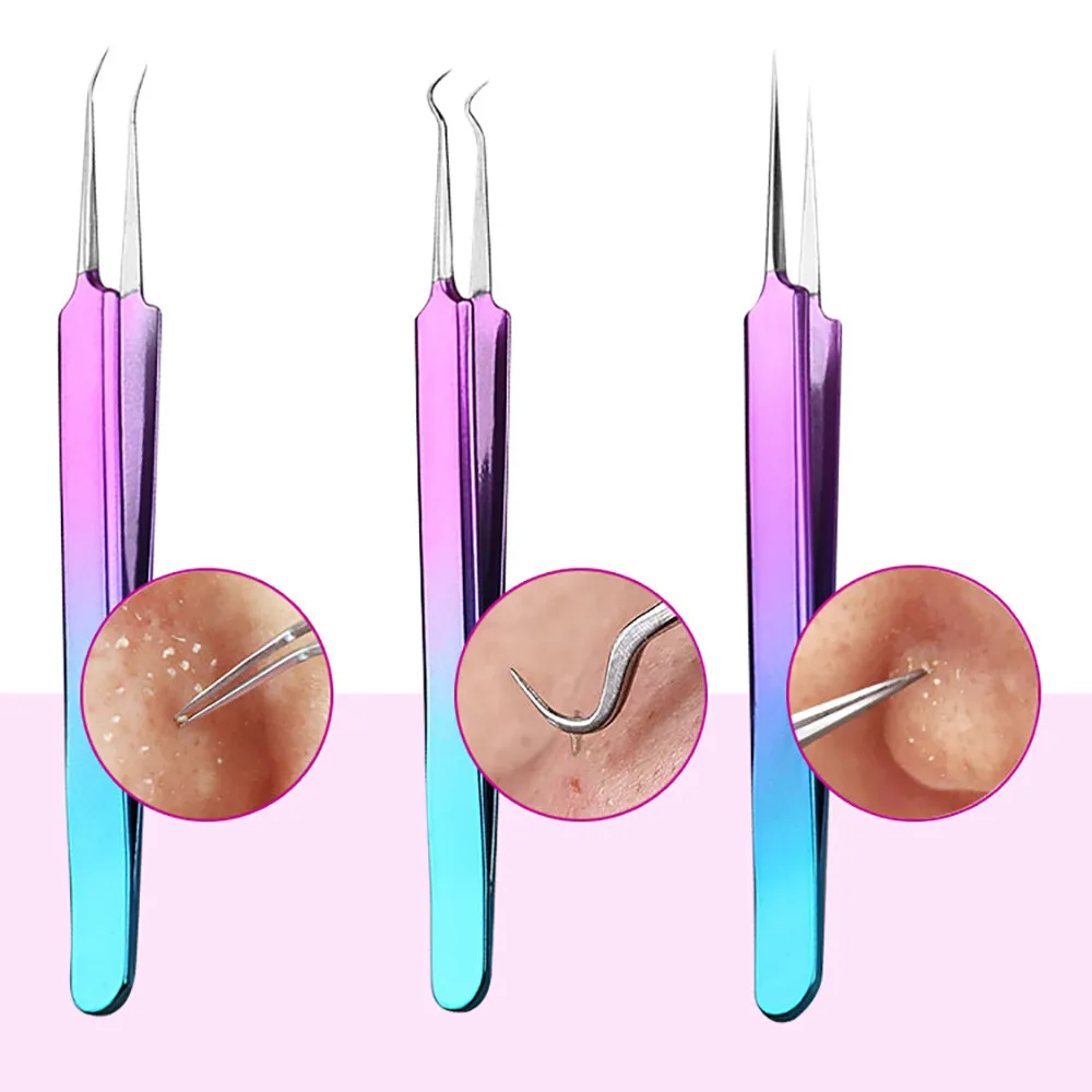 blackhead remover tool set 3Pcs Bend Curved Facial Extractor Acne