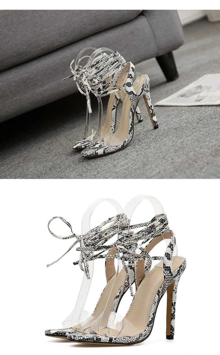 Aneikeh/ г.; модная женская обувь на высоком каблуке; женские туфли-лодочки с носком в форме змеиной кожи; прозрачные туфли на тонком каблуке с ремешком на щиколотке и шнуровкой